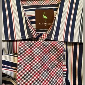TailorByrd Red White Blue Stripe Button Down Shirt Men’s Large Pristine